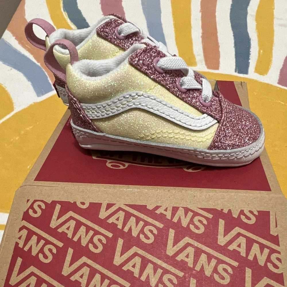 VANS Old Skool Crib Glitter Pink/Yellow/White Lace Up US 2 EU 17 MPN